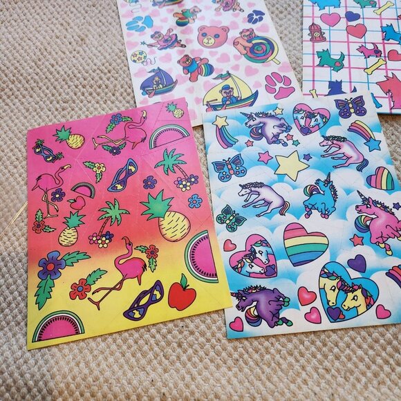 7 Vintage 1989 Lisa Frank Stickers Flamingo Bear Scottie Dog Beach Unicorn Food - Picture 3 of 6